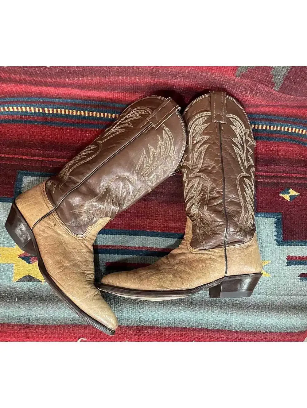 Men's Vintage Made in USA Nocona 2-tone Leather Cowboy Western Boots sz 9.5